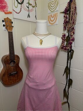 Pink Gingham Spaghetti Strap Dress